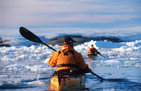 Our sea kayaks point toward the massive inland ice.