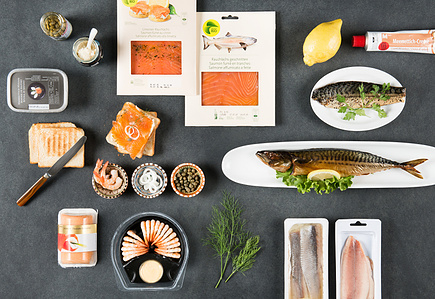 Products set-up with different fish products.