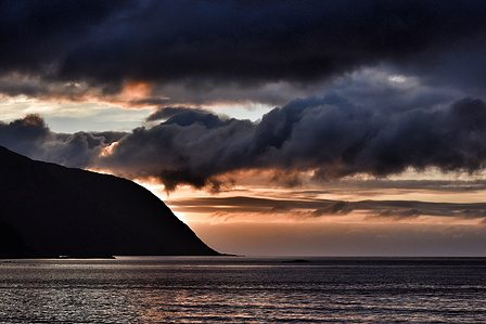 Midnight sun landscape in Norway.