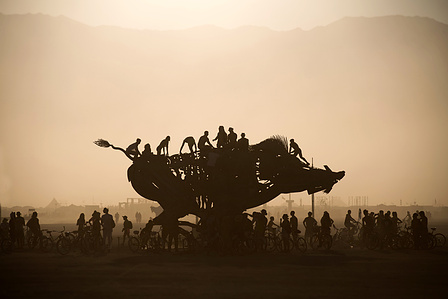 Art installation at Burning Man in a boar shape.