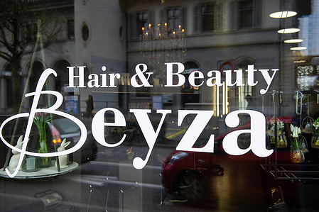 Hairdresser salon window.