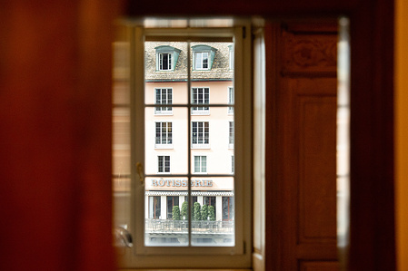 Interior detail – window and city of Zurich in the back.