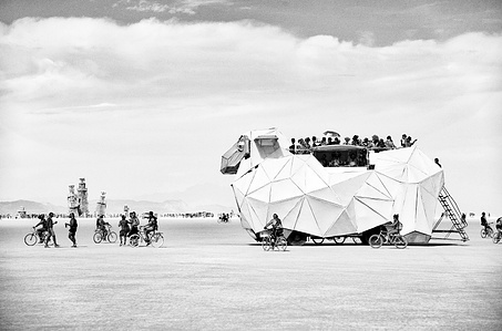 Art car with sheep shape at Burning Man.