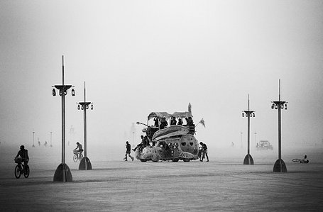 Travel and reportage photography – art car on the playa at the Burning Man event.
