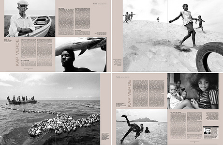 Publication tearsheet of a magazine story in black and white about the Cap Verdean Islands.