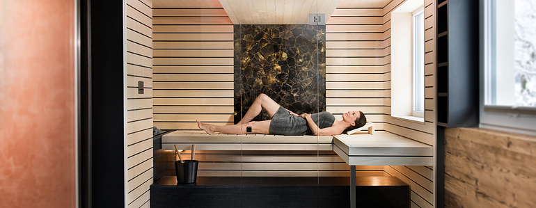 Interior photography with models for Küng Sauna + SPA photographed by Jean-Luc Grossmann, interior photographer based in Zurich, Switzerland.