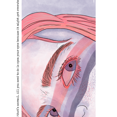 Illustration of an angled zoomed-in face with the eyes in focus with light falling on them.