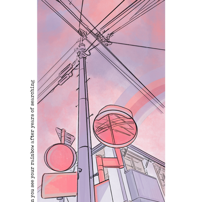 Illustration of lamp post from a bugs eye view