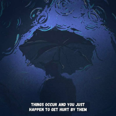 Illustration of a reflection of a person holding an umbrella on a water puddle with ripples.