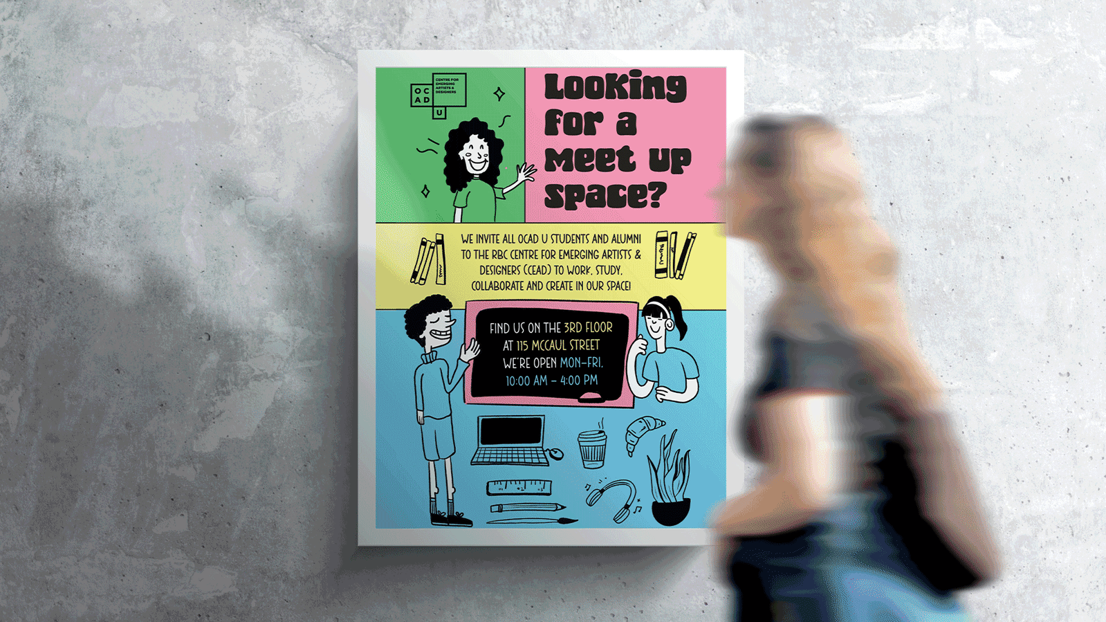 GIF of mockups of posters for OCAD U's Centre for Emerging Artists and Designers