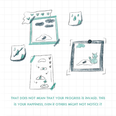 Illustration of a pin board with various pictures of the seed growing.