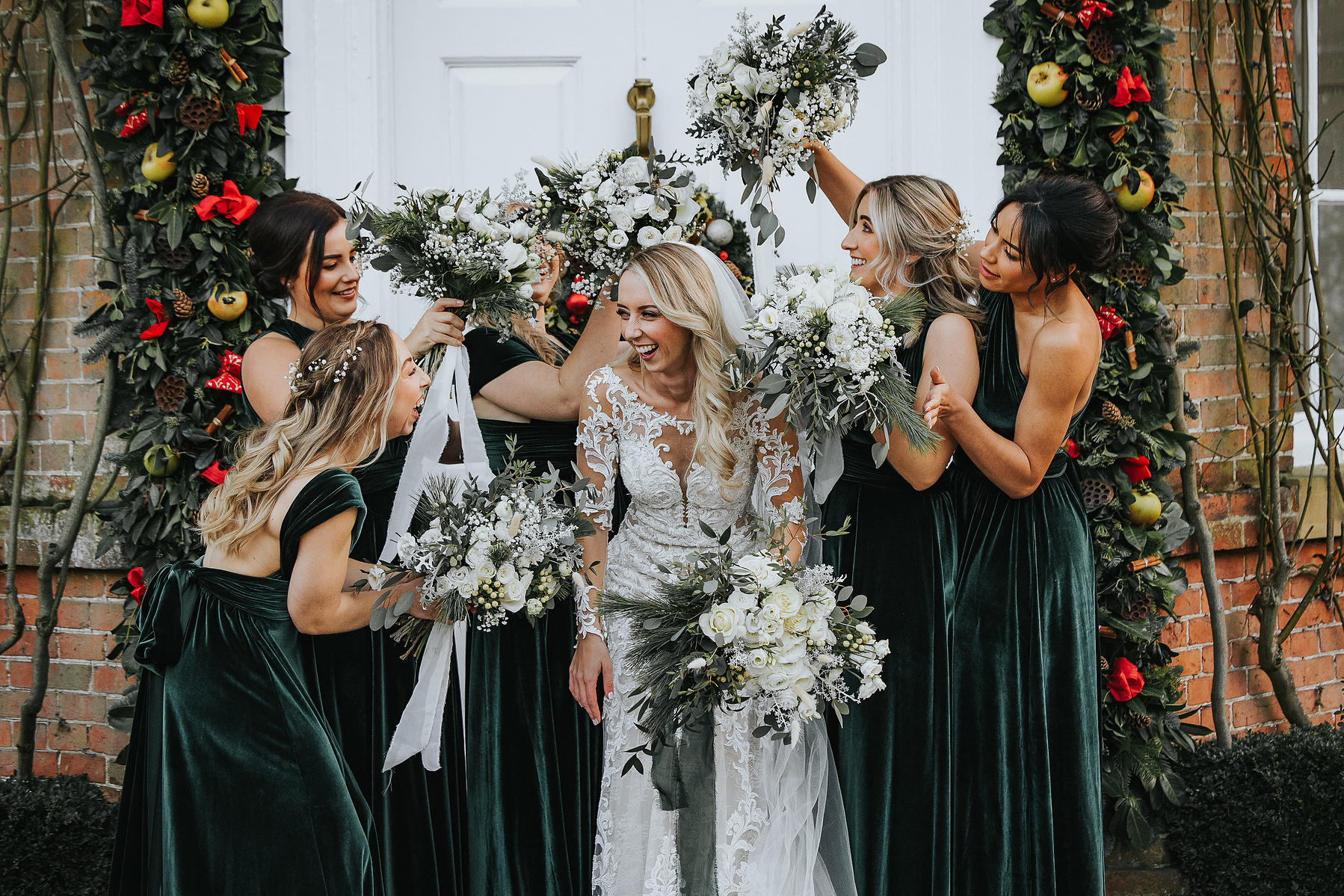 Bride and Bridesmaids-Christmas-Wedding Day-Norwood Park-Nottinghamshire- Bride and Groom