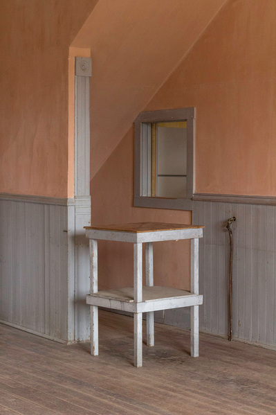 Bannack ghost town Hotel Meade pastel two-tone kitchen.