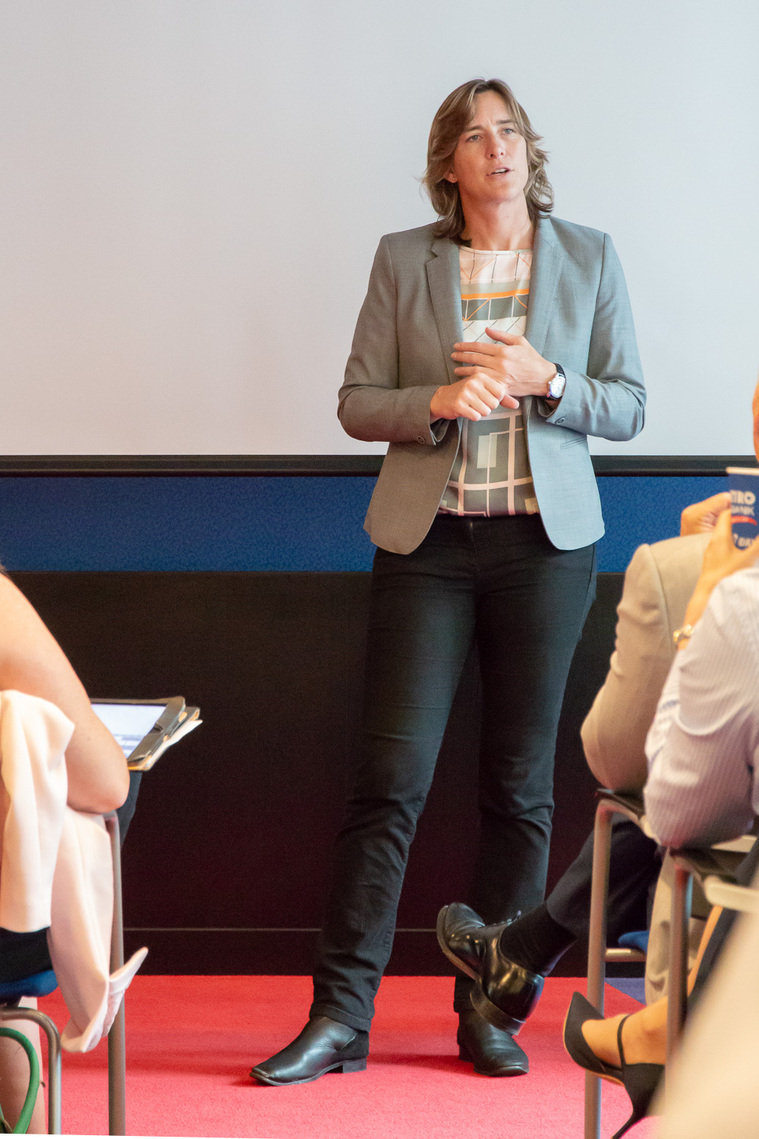 Event photography of Dame Katherine Grainger, speaking at the Unforgiving Minute corporate training day at Metro Bank UK