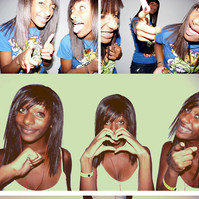 Multiple duplicates of the same woman doing different poses in multiple frames.