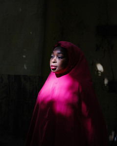 MAIDUGURI, NGA - April 11, 2024: Portrait of Saratu Dauda; 26, in Maiduguri. Saratu was abducted at age 16 on April 14, 2014, by Boko Haram, then married off to one of the terrorists. This was because she was given the option to either marry or be a slave