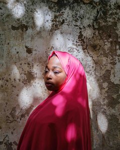 MAIDUGURI, NGA - April 11, 2024: Portrait of Saratu Dauda; 26, in Maiduguri. Saratu was abducted at age 16 on April 14, 2014, by Boko Haram, then married off to one of the terrorists. This was because she was given the option to either marry or be a slave