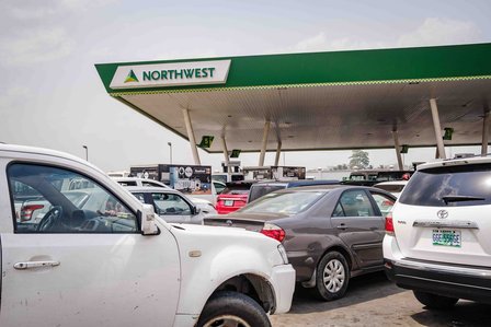 LAGOS, NGA - FEBRUARY 13, 2023: Fuel queue as fuel scarcity increases. CREDIT: Taiwo Aina for The New York Times