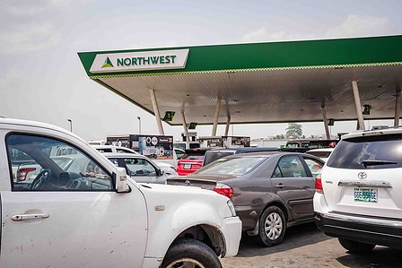 LAGOS, NGA - FEBRUARY 13, 2023: Fuel queue as fuel scarcity increases. CREDIT: Taiwo Aina for The New York Times