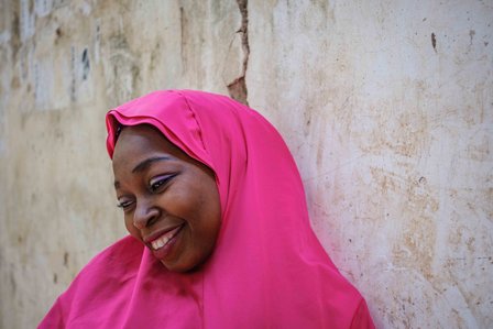 MAIDUGURI, NGA - April 11, 2024: Portrait of Saratu Dauda; 26, in Maiduguri. Saratu was abducted at age 16 on April 14, 2014, by Boko Haram, then married off to one of the terrorists. This was because she was given the option to either marry or be a slave