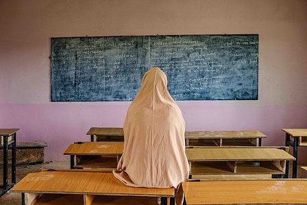 KADUNA, NGA - August 10, 2023: Portrait of Shafa’atu Nuhu in her school; Government secondary school, Soba LGA, Kaduna state, Nigeria. CREDIT: Taiwo Aina