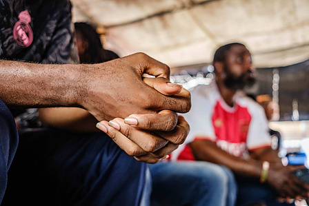 LAGOS, NGA - April 28, 2024: Atmosphere at viewing center in Festac as fans watch Premier league - Arsenal vs Totteham match. Arsenal won the game as final score was 2 -3 to Totteham. CREDIT: Taiwo Aina for New York Times.