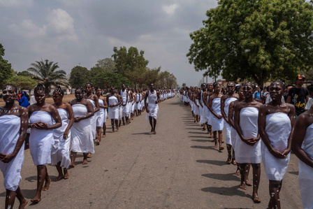 Students of Special College of Education, Oyo (SPED) walks in procession around the school environment. Febuary 11, 2021, Oyo State, Nigeria.