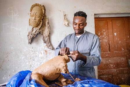 LAGOS, NG - January 31, 2023: Portrait of Adeniyi Adewole; founder of Ayowole Academy of Arts on January 31, 2023 in Lagos state, Nigeria. CREDIT: Taiwo Aina for Oxfam Novib