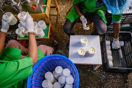 LAGOS, NG - January 31, 2023: Ongoing packaging of hair product at  Mara Cruiz on January 31, 2023 in production area in Surulere, Lagos state, Nigeria. CREDIT: Taiwo Aina for Oxfam Novib