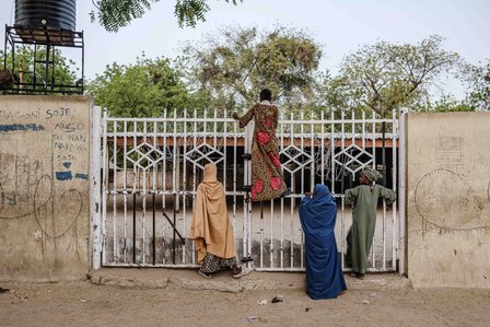 MAIDUGURI, NGA - April 10, 2024: Activities and post-Sallah celebrations around Shehu Palace, Maiduguri, Borno State, Nigeria. Maiduguri is the capital of Borno state, where the mass kidnapping of girls by an insurgent group called Boko Haram occurred 10 