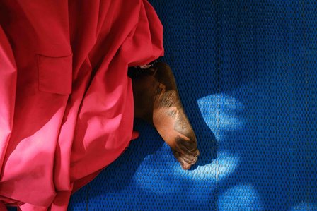 MAIDUGURI, NGA - April 11, 2024: Portrait of Saratu Dauda; 26, in Maiduguri. Saratu was abducted at age 16 on April 14, 2014, by Boko Haram, then married off to one of the terrorists. This was because she was given the option to either marry or be a slave