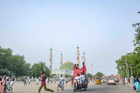 MAIDUGURI, NGA - April 10, 2024: Activities and post-Sallah celebrations around Shehu Palace, Maiduguri, Borno State, Nigeria. Maiduguri is the capital of Borno state, where the mass kidnapping of girls by an insurgent group called Boko Haram occurred 10 
