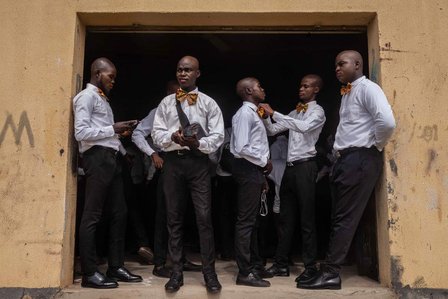 PFA students of University of Ilorin getting ready for their music and dance performance, which is part of the induction program activities. July 29 2021, Kwara State, Nigeria.