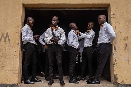 PFA students of University of Ilorin getting ready for their music and dance performance, which is part of the induction program activities. July 29 2021, Kwara State, Nigeria.