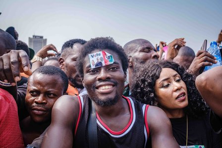 LAGOS, NGA - FEBRUARY 11, 2023: Ongoing campaign rally for Peter Obi, Labour Party presidential candidate, on February 11, 2023 at Tafawa Balewa Square,, Lagos, Nigeria.  CREDIT: Taiwo Aina for The New York Times