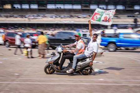 LAGOS, NGA - FEBRUARY 11, 2023: Ongoing campaign rally for Peter Obi, Labour Party presidential candidate, on February 11, 2023 at Tafawa Balewa Square, Lagos, Nigeria.  CREDIT: Taiwo Aina for The New York Times