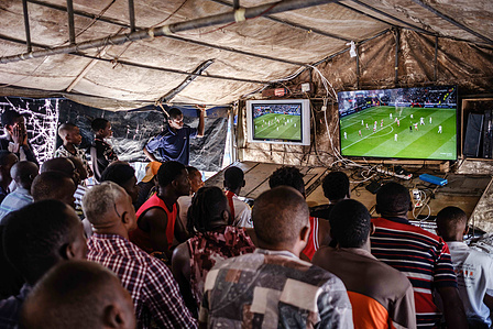 LAGOS, NGA - April 28, 2024: Atmosphere at viewing center in Festac as fans watch Premier league - Arsenal vs Totteham match. Arsenal won the game as final score was 2 -3 to Totteham. CREDIT: Taiwo Aina for New York Times.
