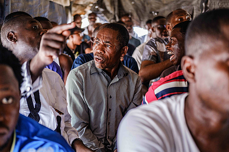 LAGOS, NGA - April 28, 2024: Atmosphere at viewing center in Festac as fans watch Premier league - Arsenal vs Totteham match. Arsenal won the game as final score was 2 -3 to Totteham. CREDIT: Taiwo Aina for New York Times.