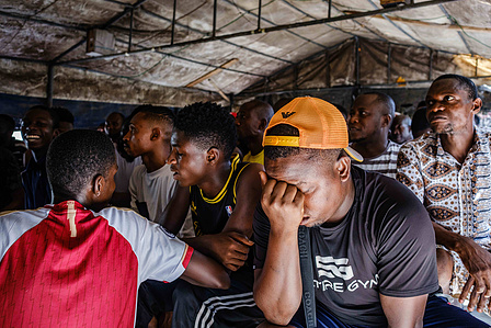 LAGOS, NGA - April 28, 2024: Atmosphere at viewing center in Festac as fans watch Premier league - Arsenal vs Totteham match. Arsenal won the game as final score was 2 -3 to Totteham. CREDIT: Taiwo Aina for New York Times.
