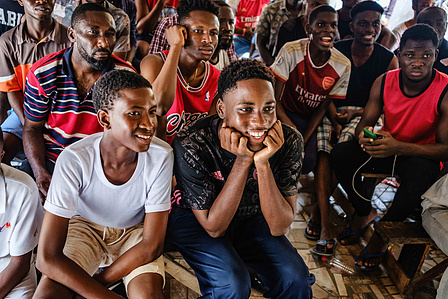 LAGOS, NGA - April 28, 2024: Atmosphere at viewing center in Festac as fans watch Premier league - Arsenal vs Totteham match. Arsenal won the game as final score was 2 -3 to Totteham. CREDIT: Taiwo Aina for New York Times.