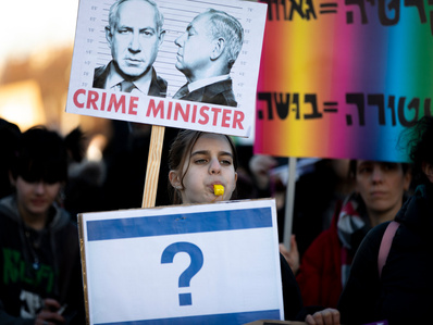 16.03.2023 Protest against Prime Minister Benjamin Netanyahu and the new governmental reforms. Berlin, Germany.