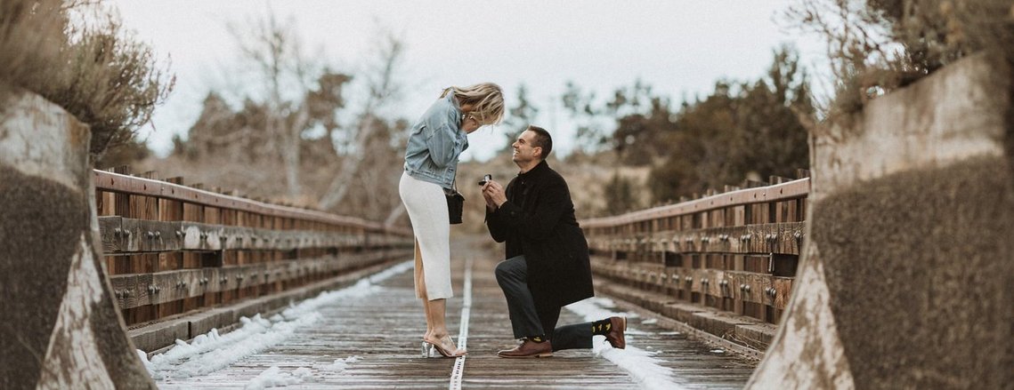 surprise engagement proposal at the trestle bridge at brasada ranch in bend oregon