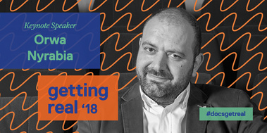 Getting Real '18 Documentary Conference social media marketing graphic design by Susan Q Yin feat. Keynote speaker Orwa Nyrabia of IDFA