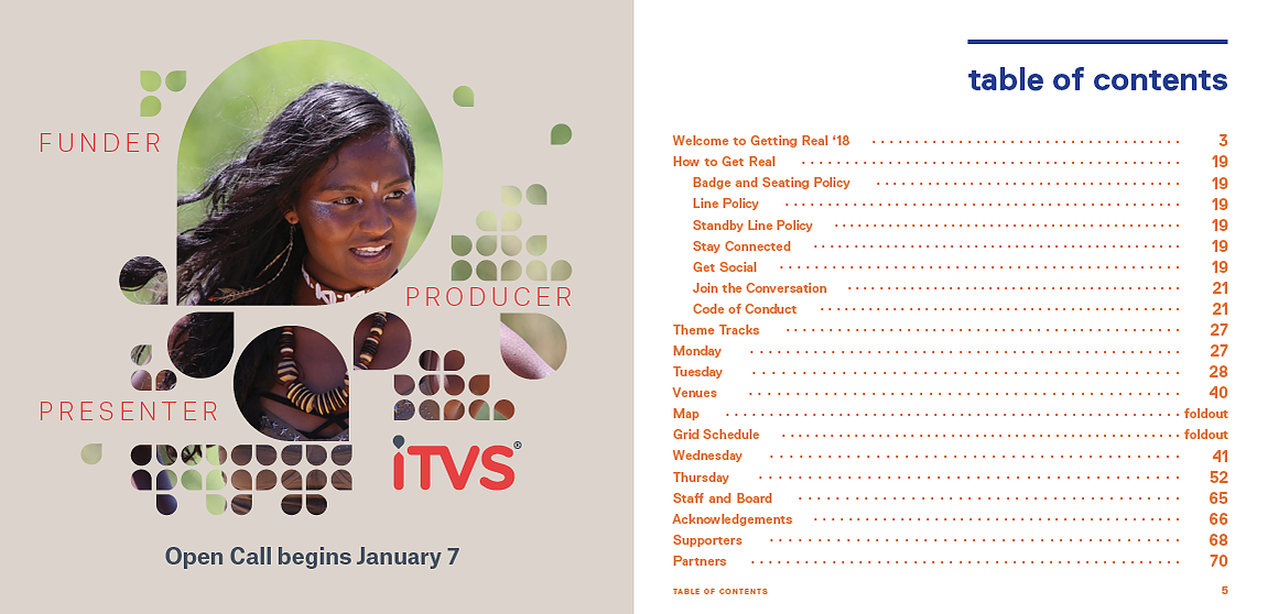 Getting Real '18 Documentary Conference program design by Susan Q Yin