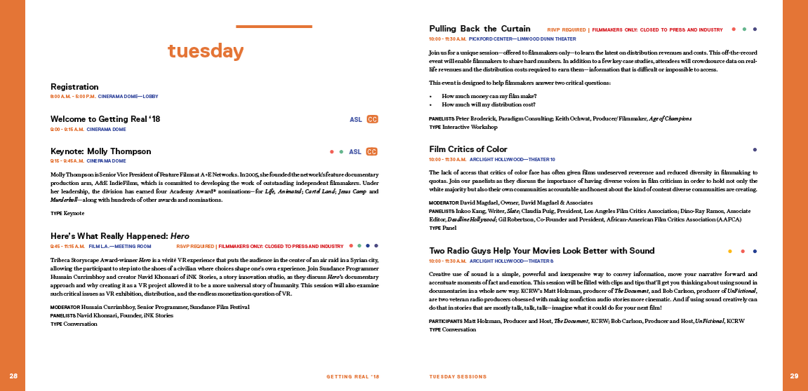 Getting Real '18 Documentary Conference program design by Susan Q Yin