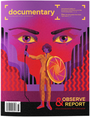 Cover of Fall 2017 issue of Documentary magazine, dedicated to nonfiction film and audio culture with illustration by Webuyyourkids and creative direction by Susan Yin