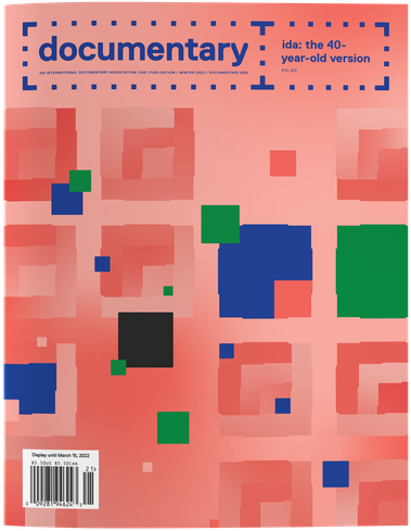Abstract building block cover design of Winter 2022 issue of Documentary magazine, dedicated to International Documentary Association (IDA)'s 40th annivesary.