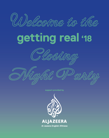 Getting Real '18 Documentary Conference party signage graphic design by Susan Q Yin
