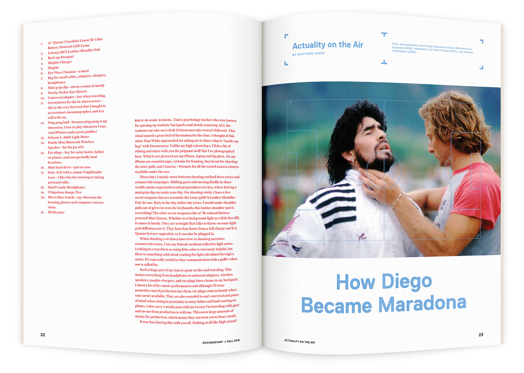 Documentary editorial film magazine spread design by Susan Q Yin feat. football soccer star Diego Maradona