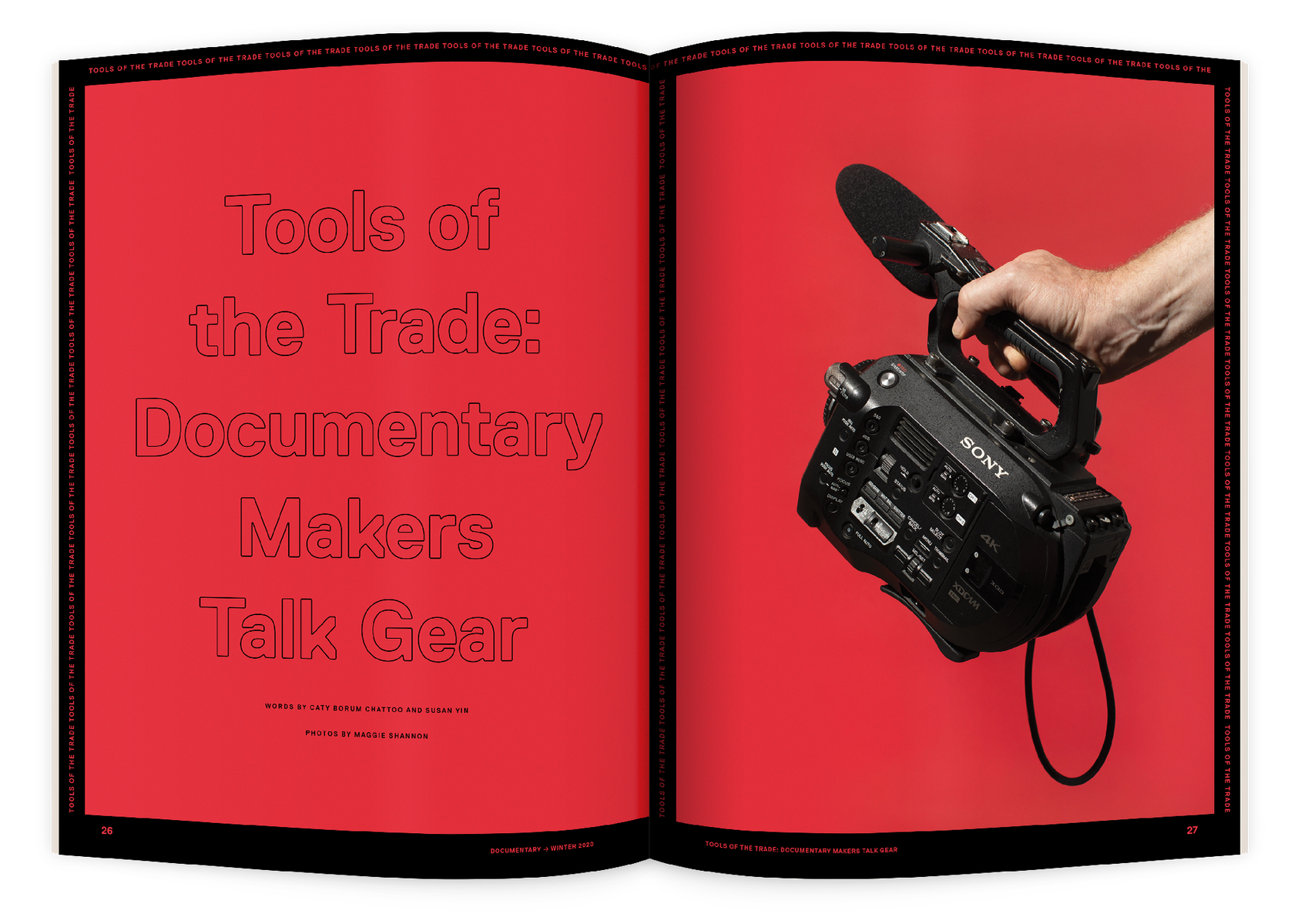 Documentary editorial film magazine spread design by Susan Q Yin with photo of cinecamera by  Maggie Shanon